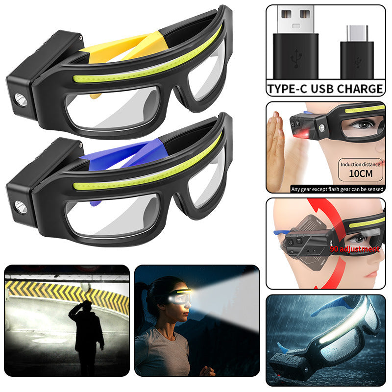 Multi-functional Glasses Light Light With Type-C Charging, Warning Headlamp, Compact And Portable, Touch-sensitive Headlamp