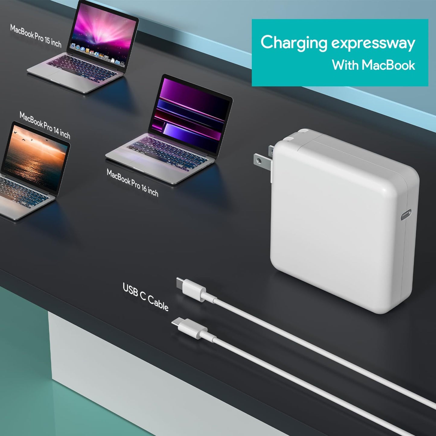 Mac Book Pro Charger - 96W USB C Charger Fast Charger for USB C Port MacBook pro &amp; MacBook Air, ipad Pro, Samsung Galaxy and All USB C Device, 6.6 ft USB C to USB C Cable Included