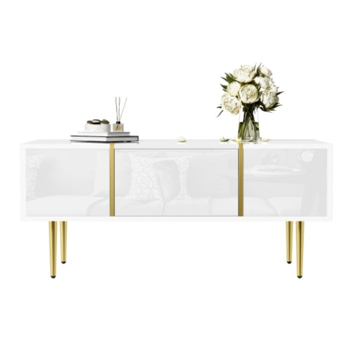 White High-gloss Coffee Table, Modern And Simple, With 2 Drawers