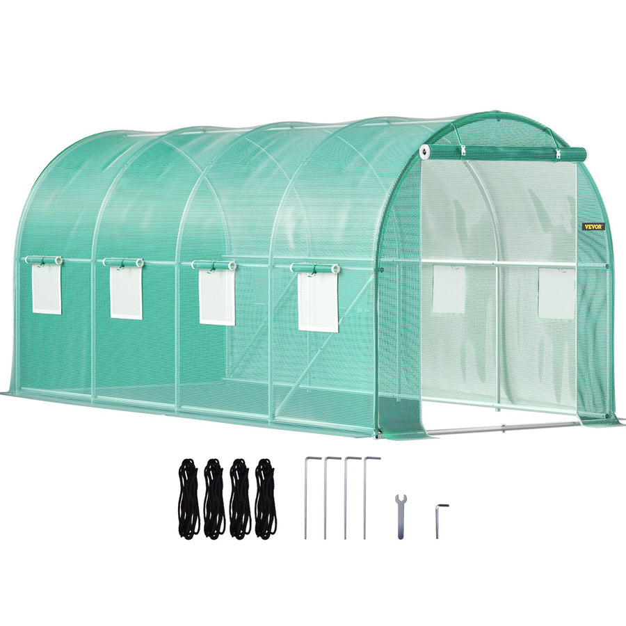 Foliengewächshaus 4,6x2,1x2,1m Bogendach Gewächshaus Verzinkter Stahlrahmen PE Abdeckung Frühbeet Treibhaus Wasserdicht UV-Beständig Grün Mobiler Folientunnel Ideal Für Anbau Von Gemüse Blumen