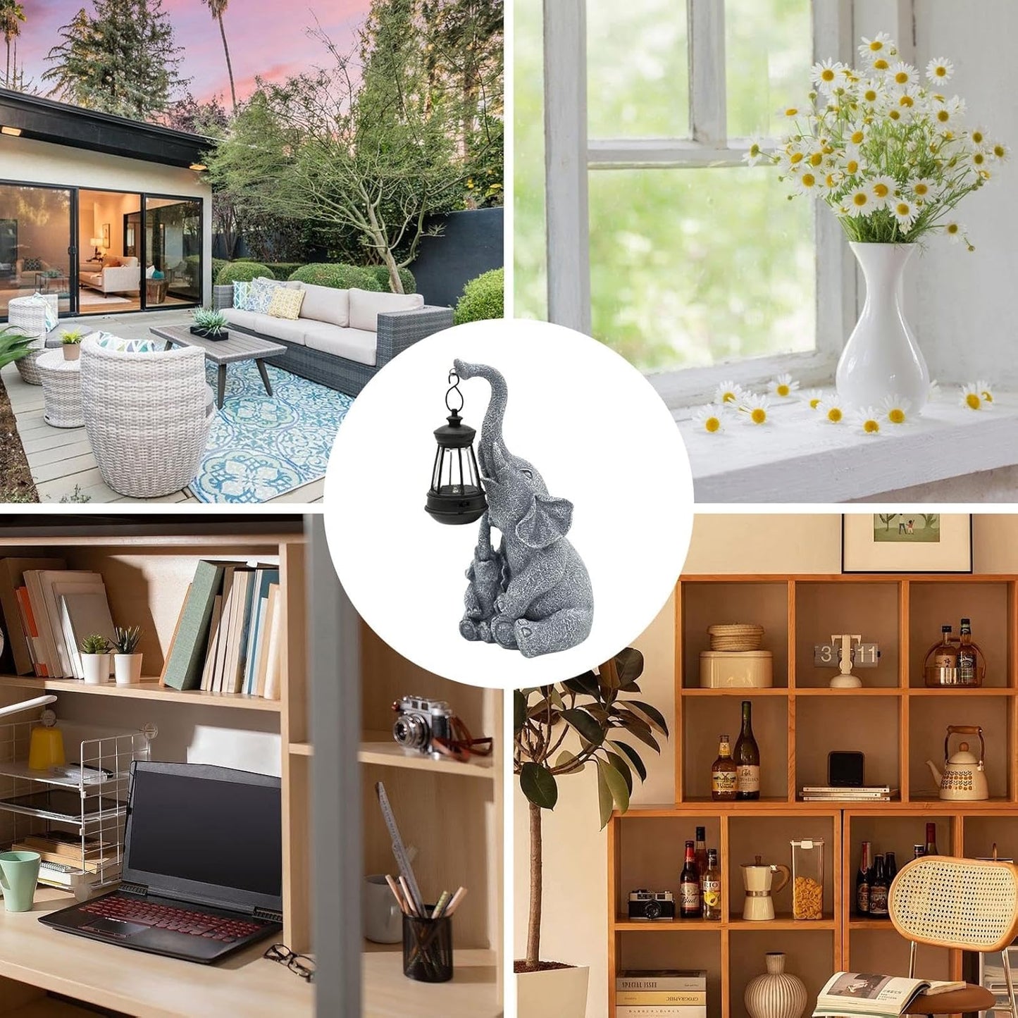 Elephant Solar Light, Solar Elephant Figurine Light, Front Porch Decor, Solar Elephant Statue, Indoor Outdoor Solar Light, Solar Powered Garden Decor, Elephant Garden Ornament