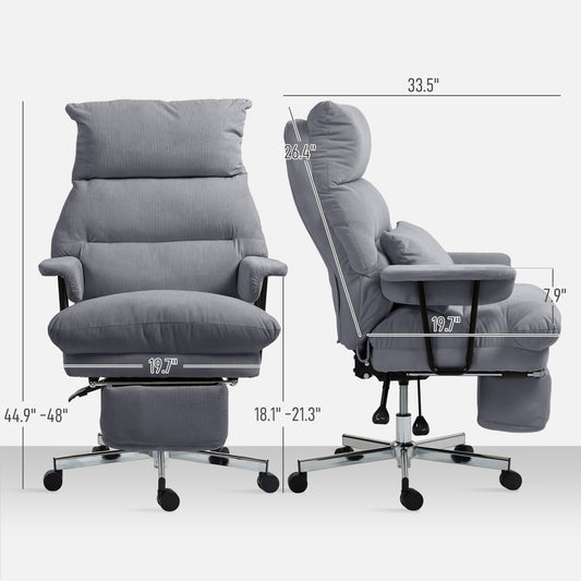 Executive Office Chair With Lumbar Support, Footrest, High Back Reclining Overstuffed Desk Chair With, Gray