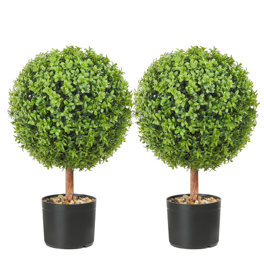 2x Buchsbaumkugel Künstlich 559mm Garten Deko Buchsbaum Im Blumentopf Kugel Künstlich Buchskugel Kunstpflanze Aus PE, Holz, PP Inkl. 4 Stk. Dekorative Schmetterlinge Und 10 Stk. Ersatzblätter