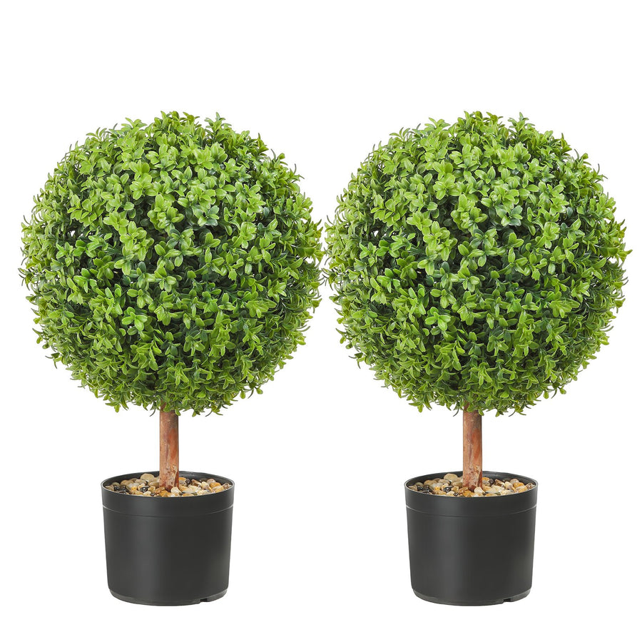 2x Buchsbaumkugel Künstlich 559mm Garten Deko Buchsbaum Im Blumentopf Kugel Künstlich Buchskugel Kunstpflanze Aus PE, Holz, PP Inkl. 4 Stk. Dekorative Schmetterlinge Und 10 Stk. Ersatzblätter