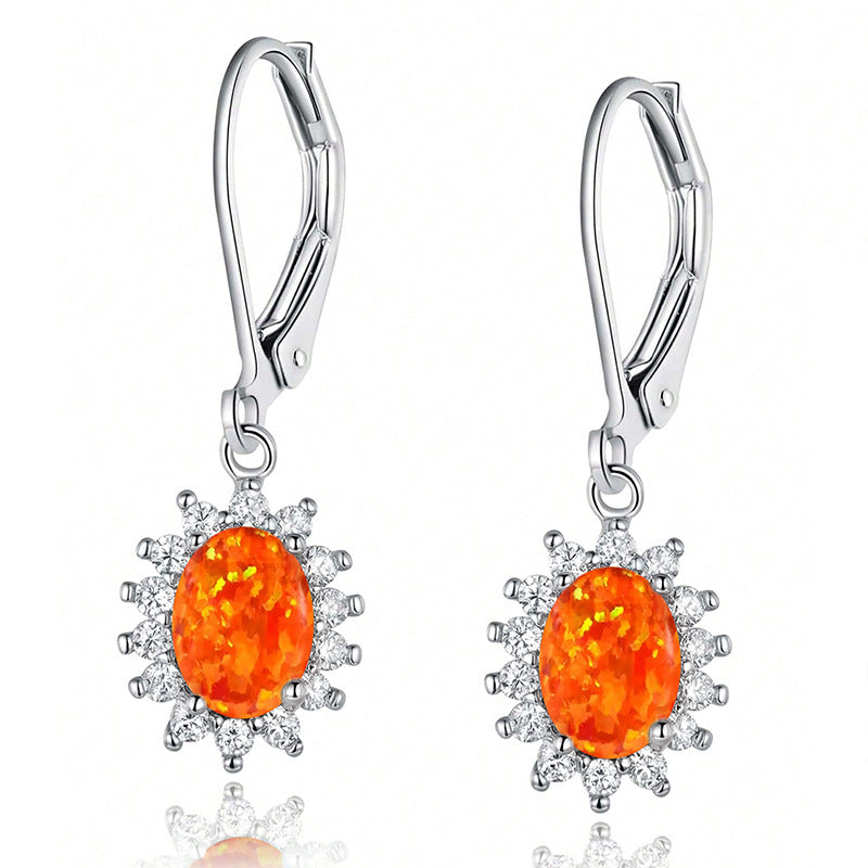 Multi-colored Oval Opal Earrings And Chalcedony