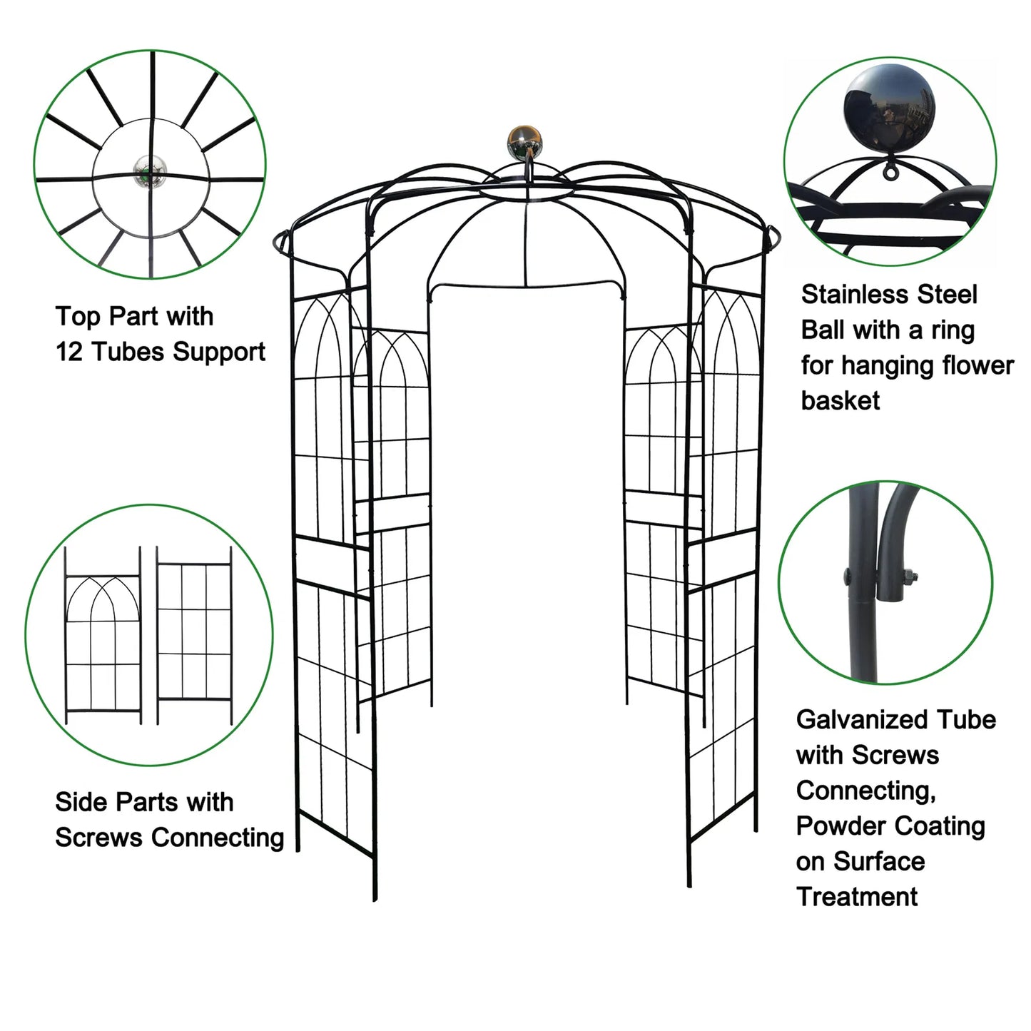Metal Garden Arch Iron Garden Arbors Gazebo Dia81.3'' X 114.2'' High Birdcage Shape Pergola Pavilion For Wedding Ceremony Outdoor