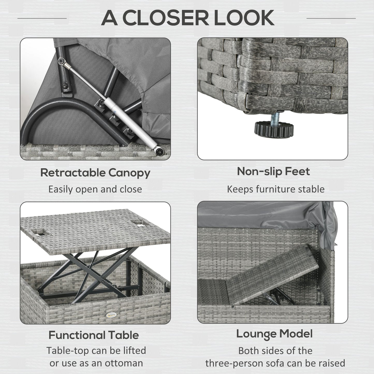 4 Piece Adjustable Canopy Outdoor Sofa Set w/ Height Adjustable Coffee Table & Cushions