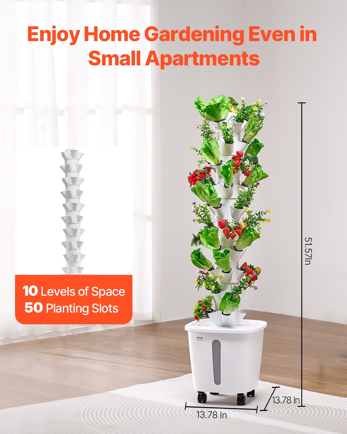 Hydroponic Growing System With Wheel 50 Pods Indoor Hydroponic Tower Garden