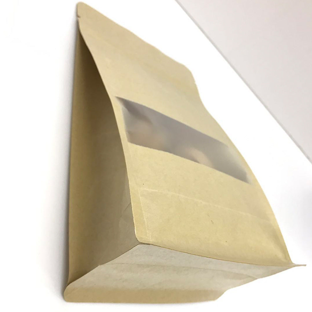 Window-opening Kraft Paper Bag Eight-side Seal Food Grain Self-supporting Bone Bag Dried Fruit Tea Biscuit Packaging Bag