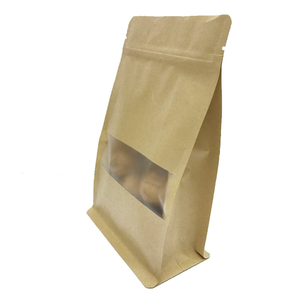 Window-opening Kraft Paper Bag Eight-side Seal Food Grain Self-supporting Bone Bag Dried Fruit Tea Biscuit Packaging Bag