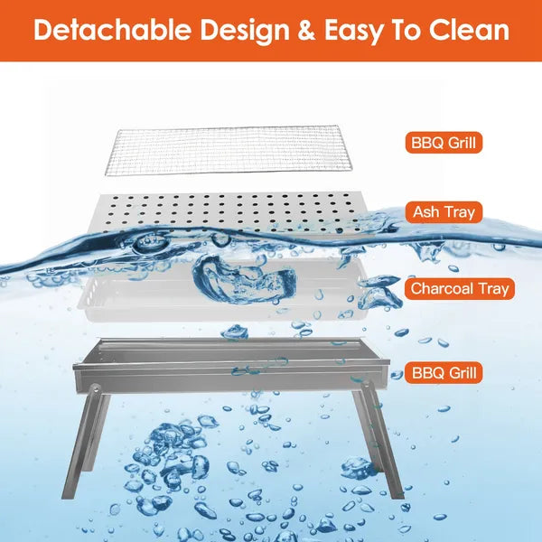 Foldable Charcoal BBQ Grill Stainless Steel Grill Net Easy Setup Portable Tabletop Barbecue Grill For Camping Picnic Outdoor Party Backyard