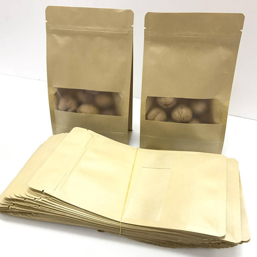 Window-opening Kraft Paper Bag Eight-side Seal Food Grain Self-supporting Bone Bag Dried Fruit Tea Biscuit Packaging Bag