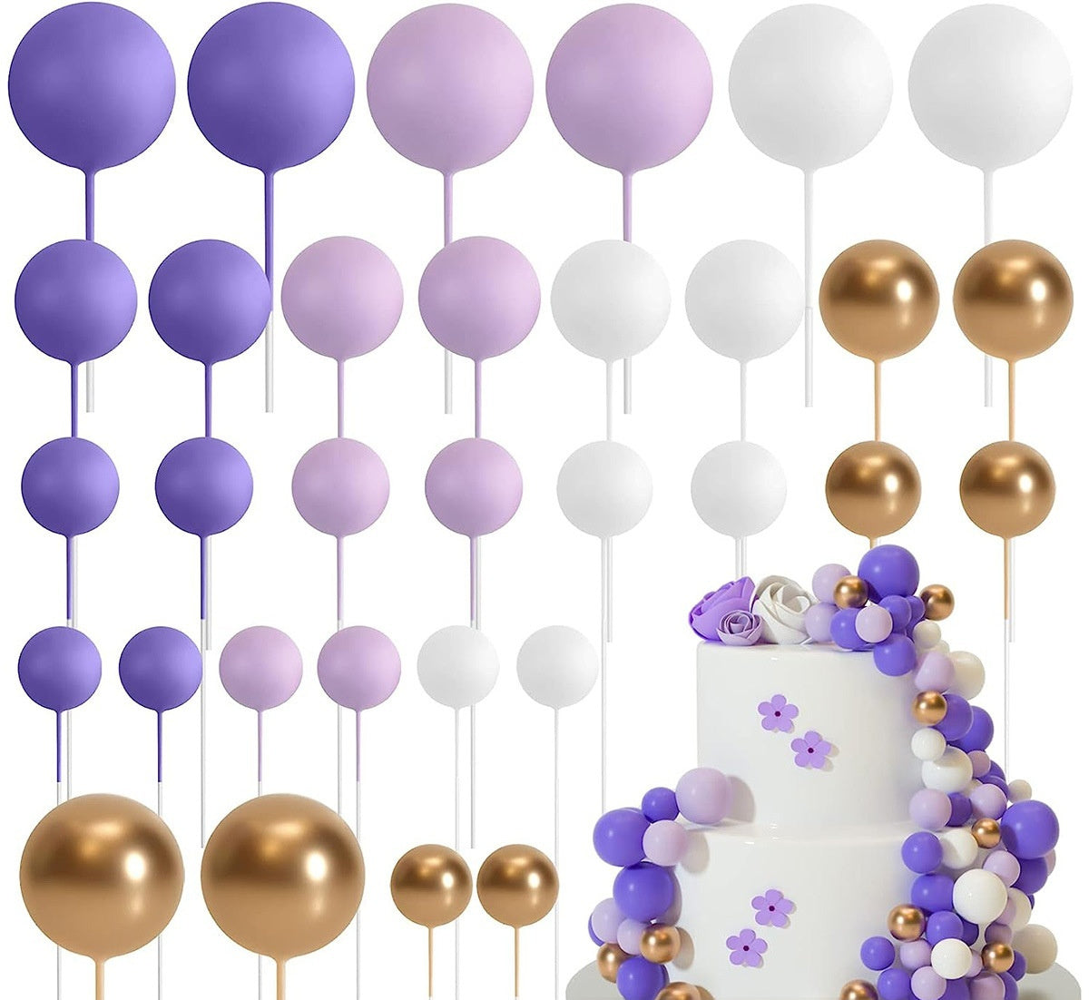 32 Pcsset Colorful Foam Ball Birthday Cake Decoration Multi-style Plug-in