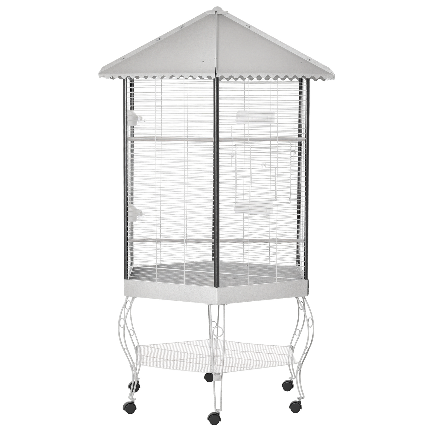 77" Flight Bird Cage Hexagon Covered Canopy Portable Aviary With Storage