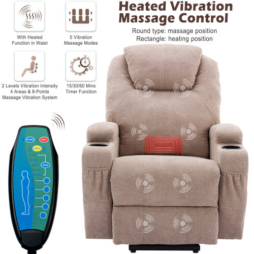 Power Lift Recliner Chair Massage Chair For Elderly, Electric Lift Chair With Heat And Massage, Fabric Recliner Sofa With 2 Cup Holders, Side Pockets  Remote Control For Living Room