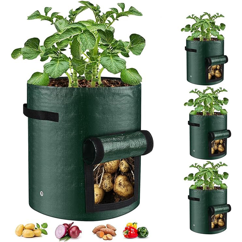 10 Gallon -6 Pack Potato Grow Bags, Heavy Duty PE Fabric Pots With Flap And Handles, Green Planter Bags For Potato Vegetables Outdoor Garden, For All Plants Growing