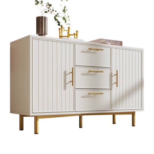 Sideboard Cabinet For Living Room, Chest Of Drawers With With 2 Doors And 3 Drawers, Adjustable Shelf, White, 40D X 120W X 75H CM