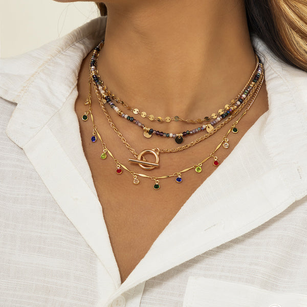 Vintage Colorful Rhinestone Tassel All-match Necklace