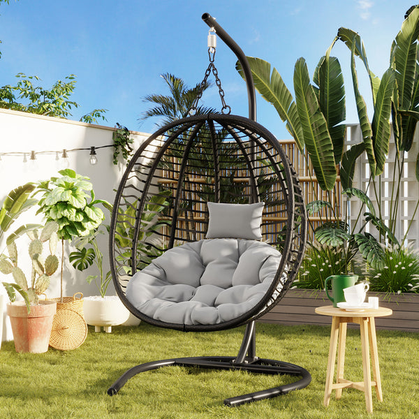 U Style Single Person Folding Egg Chair With Stand, Hanging Egg Chair Indoor Outdoor, Wicker Hammock Swing Chair With Adjustable Anti-Slip Feet,Suitable For Balcony, Bedroom,Garden