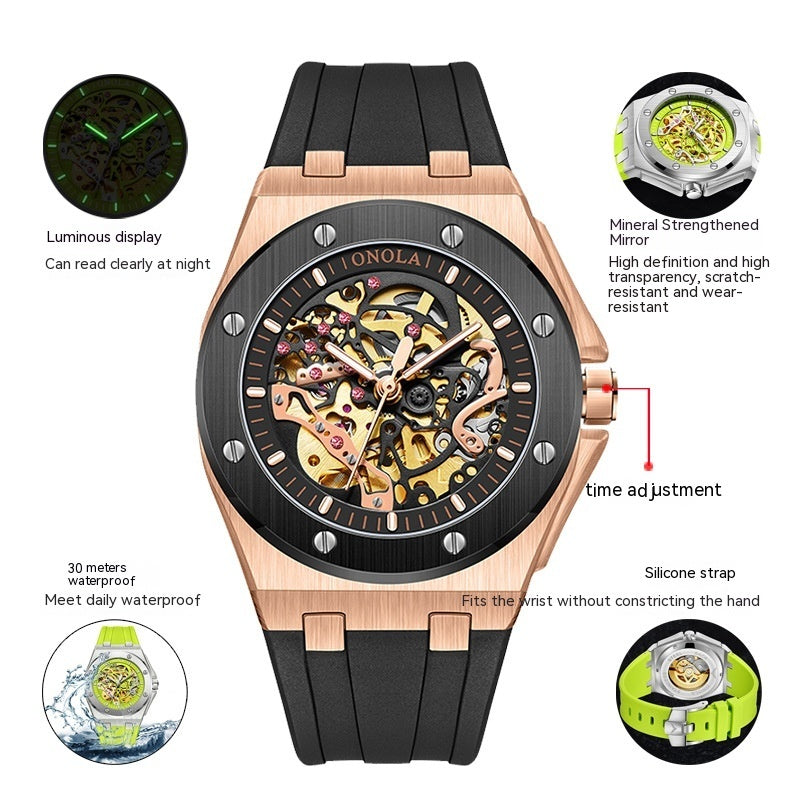 Tape Waterproof Luminous Hollow Automatic Mechanical Watch