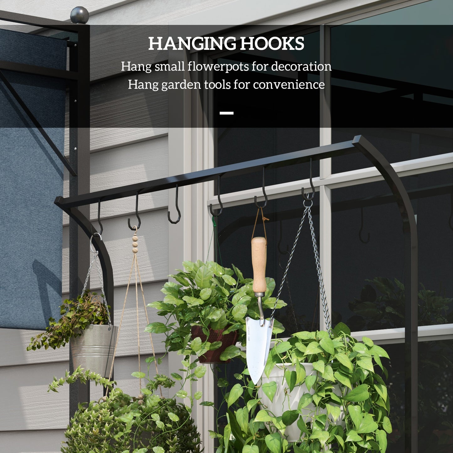 3 Tiered Plant Rack With Hanging Hooks, Tall Plant Stand For Indoor Outdoor Porch Balcony Use, Black