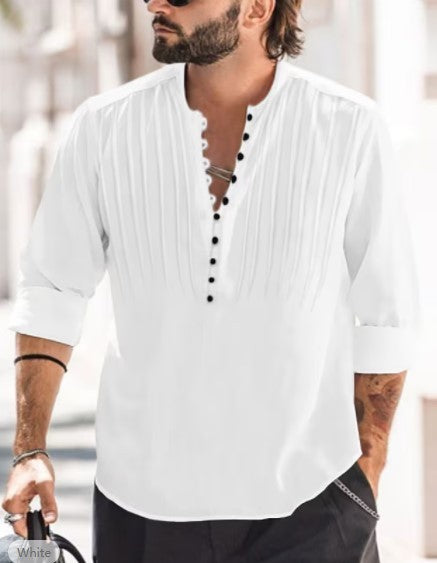 Men's Solid Color Stand Collar Shirt