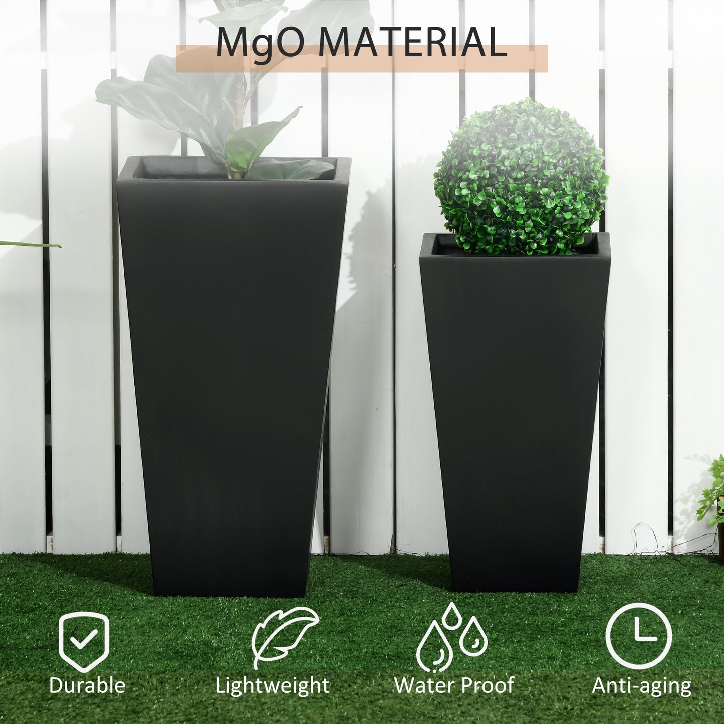 2-Pack Outdoor Planter Set, Flower Pots with Drainage Holes, Durable & Stackable Plant Pot, 22in & 18in, for Porch, Entryway, Patio, Yard, Garden, Black