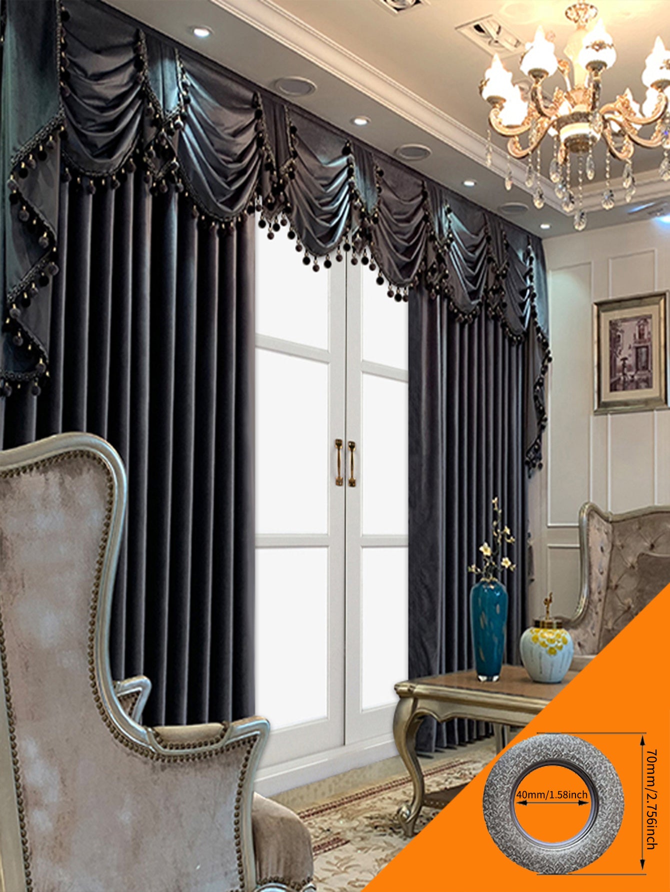 European Luxury Villa, Thick And Luxurious All-black Velvet Curtains, Living Room, Dining Room, Perfect Curtains.