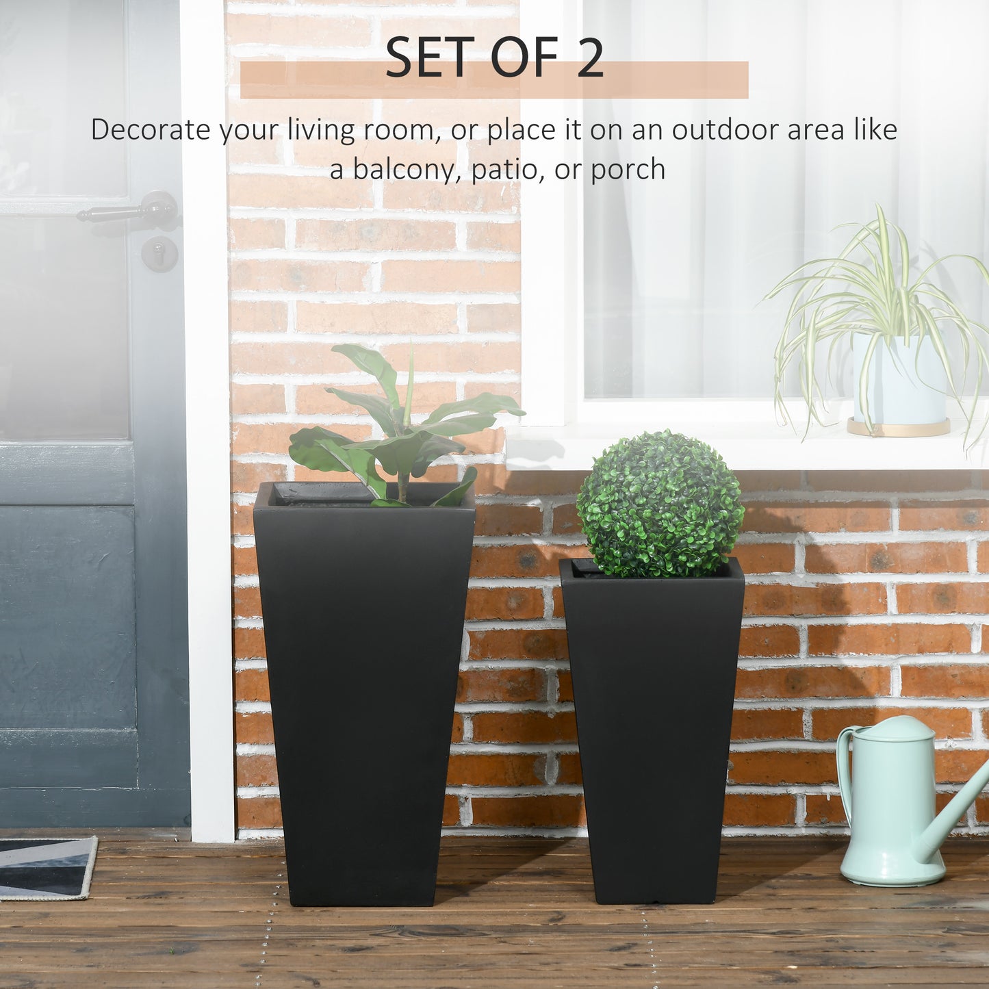 2-Pack Outdoor Planter Set, Flower Pots with Drainage Holes, Durable & Stackable Plant Pot, 22in & 18in, for Porch, Entryway, Patio, Yard, Garden, Black