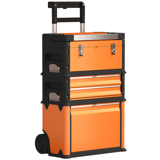 3-in-1 Stackable Rolling Tool Box - Orange