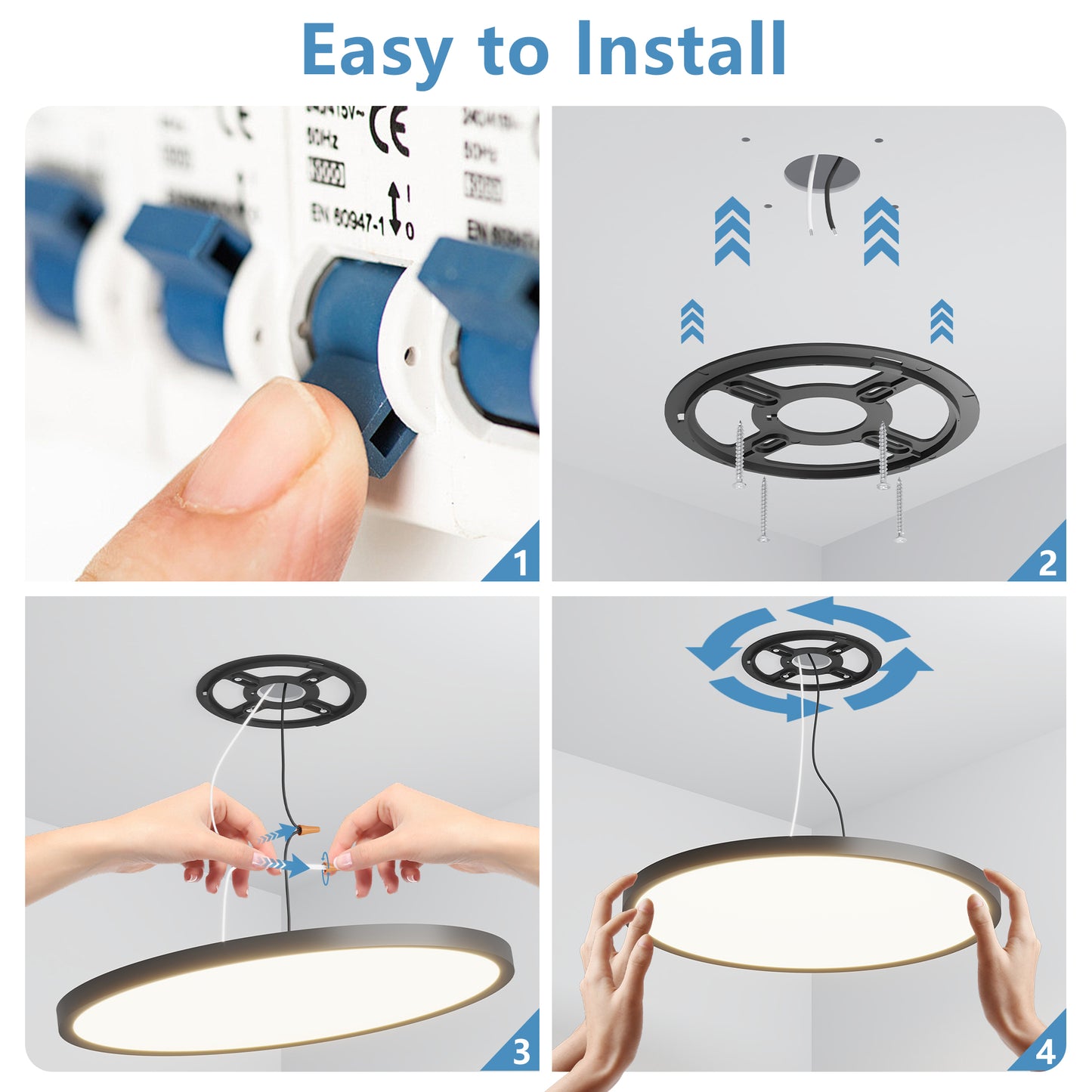6PK 12 Inch Dimmable LED Flush Mount Ceiling Light, 2700K-6500K Adjustable,24W 2880LM Modern Ultra Thin Flat Round Fixtures For Low Ceiling Bedroom Kitchen Hallway Basement Closet, Black