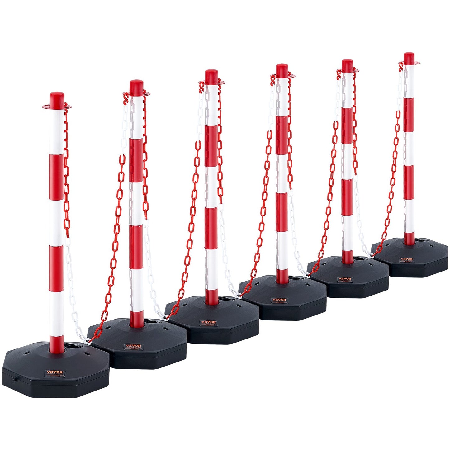 Adjustable Traffic Delineator Post Cones, 6 Pack, Traffic Safety Delineator Barrier With Fillable Base 2 M Chain, For Traffic Control Warning Parking Lot Construction Caution Roads, Red & White