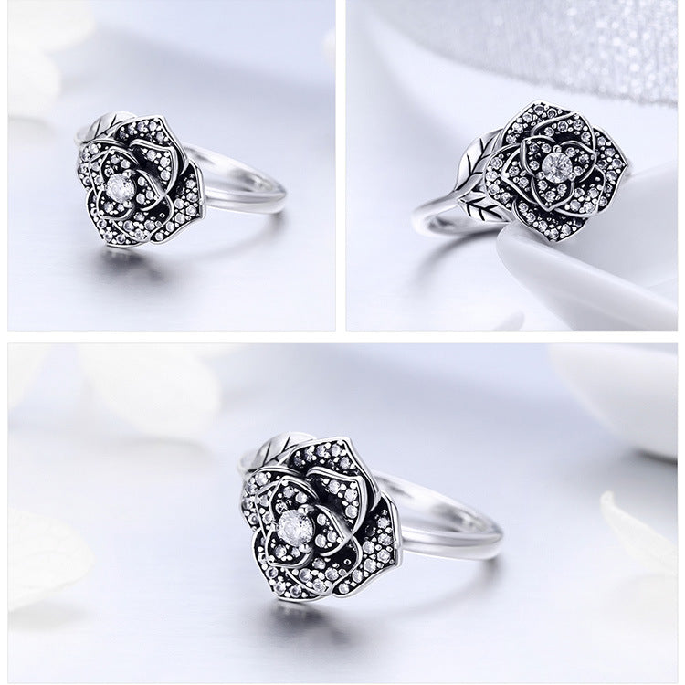 S925 Sterling Silver Ring Women&#039;s Opening Rose