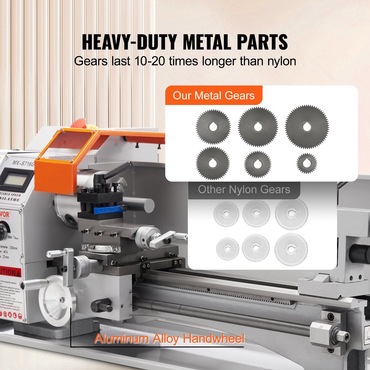 Metalldrehmaschine 17,8x40,6cm Drehbank Metall 50-2500U/min Tischdrehbank Tischdrehmaschine 800W 9x Metrische (von 0,5 Bis 3 Mm) 10x Zöllige (von 10 Bis 44 TPI) Gewinde MT5 Spindelkonus