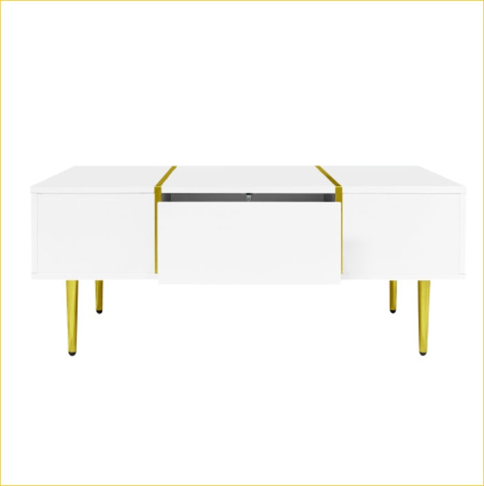 White High-gloss Coffee Table, Modern And Simple, With 2 Drawers