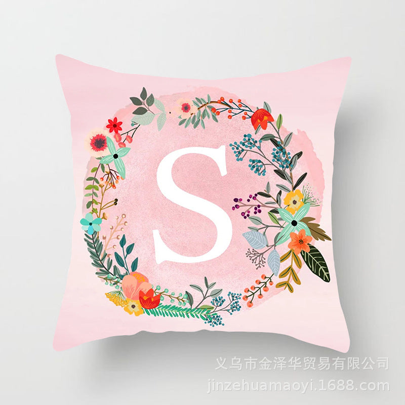 Pink English Letters Peach Skin Pillowcase Sofa Cushion Cover Home