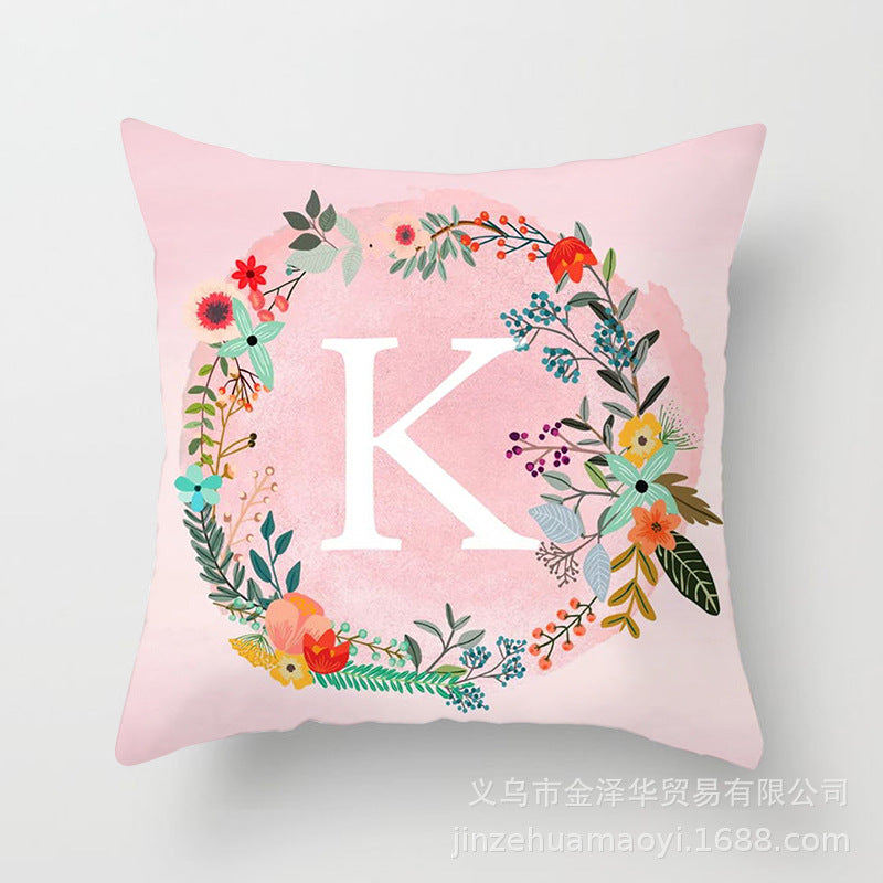 Pink English Letters Peach Skin Pillowcase Sofa Cushion Cover Home