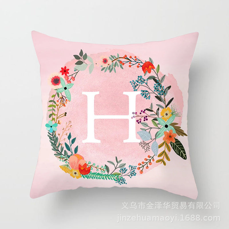 Pink English Letters Peach Skin Pillowcase Sofa Cushion Cover Home