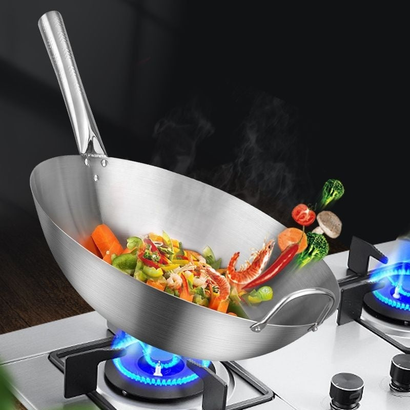 Household Quick-fry Pan Gas Stove Round Bottom Uncoated Wok