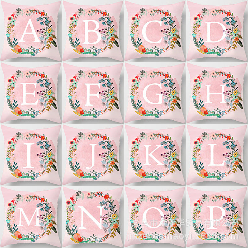Funda de cojín para sofá con letras en inglés en color rosa y piel de melocotón 