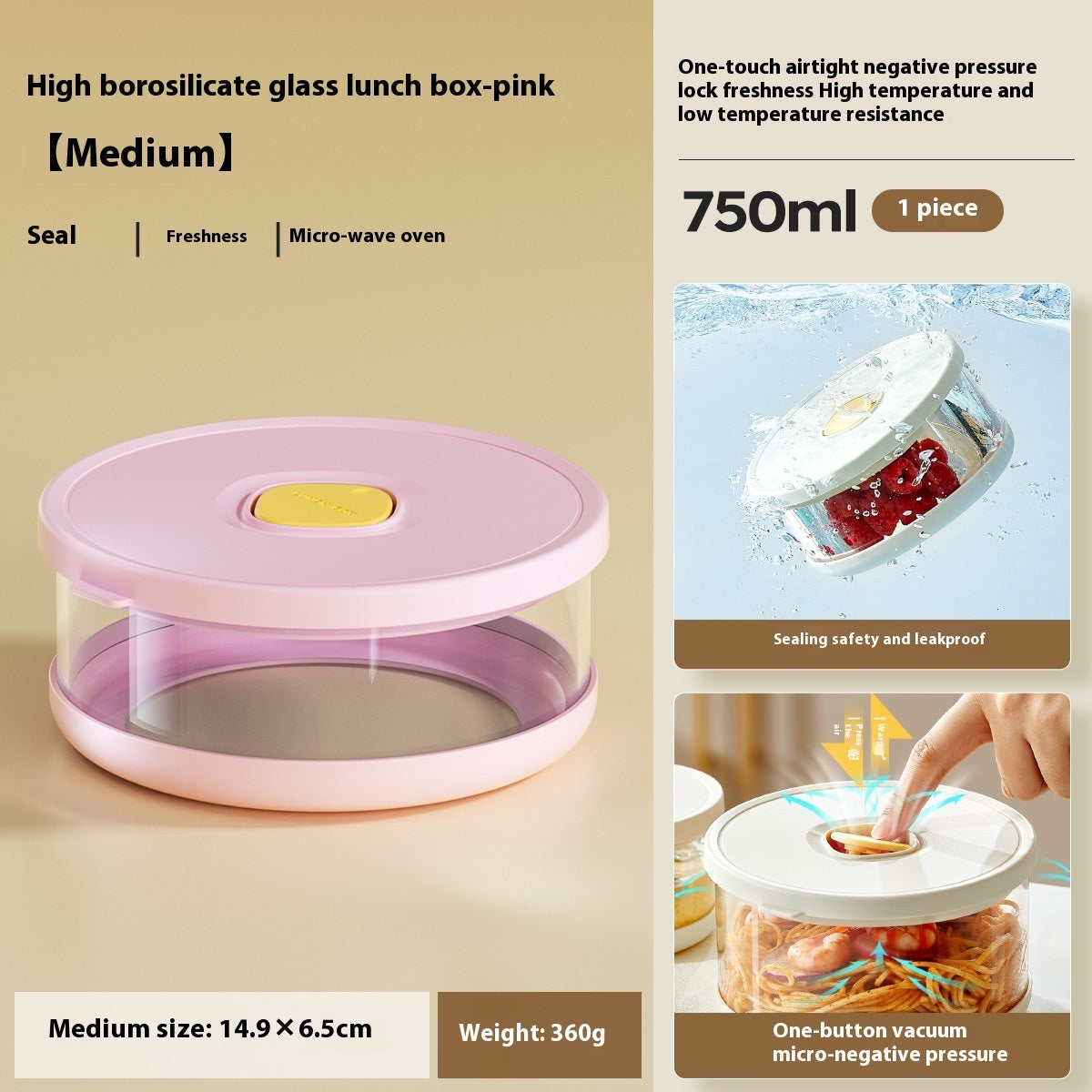 Borosilicate Glass Lunch Box Microwaveable Heating Packing Bento Preservation Compartment