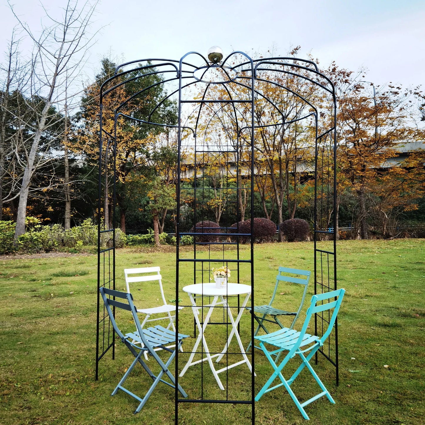 Metal Garden Arch Iron Garden Arbors Gazebo Dia81.3'' X 114.2'' High Birdcage Shape Pergola Pavilion For Wedding Ceremony Outdoor