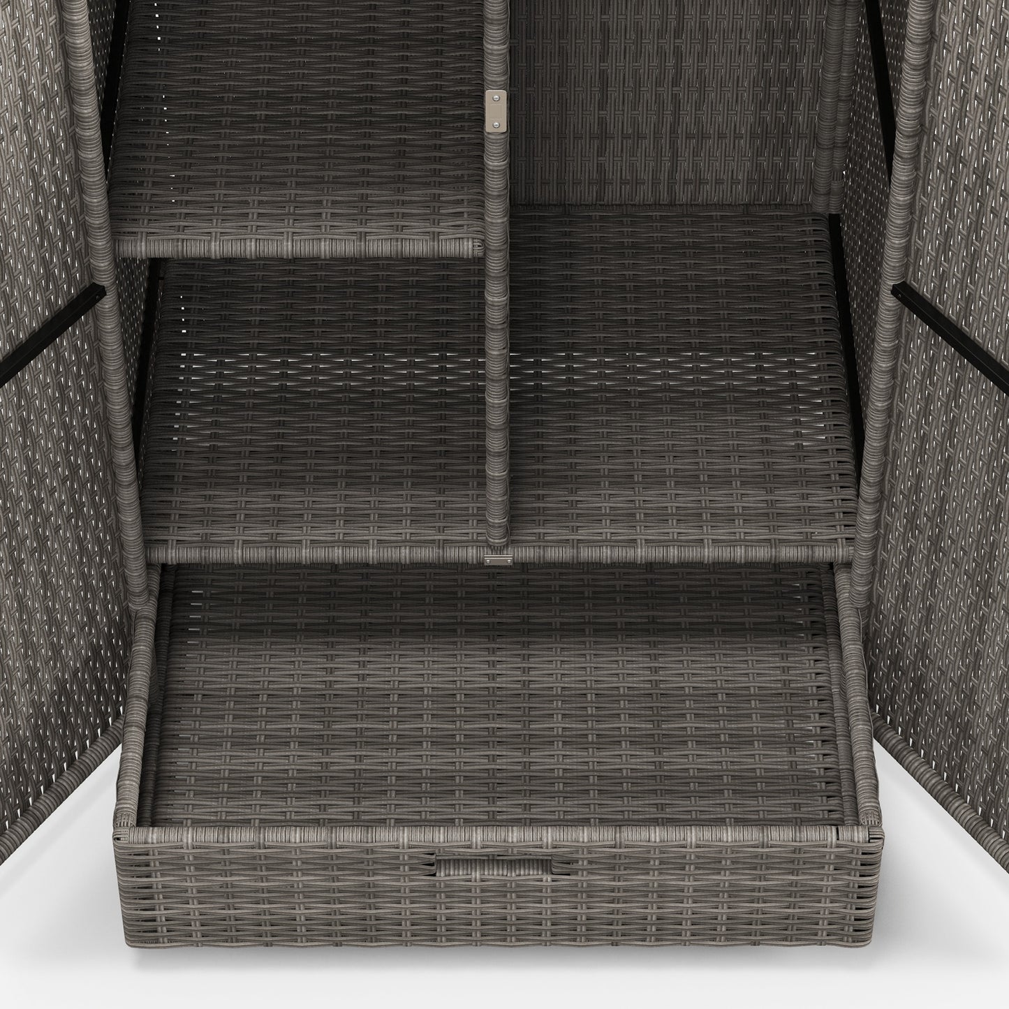 Outdoor Storage Cabinet with Shelves, Rattan Pool Towel Storage Cabinet with Removable Shelf & Drawer, Dark Gray