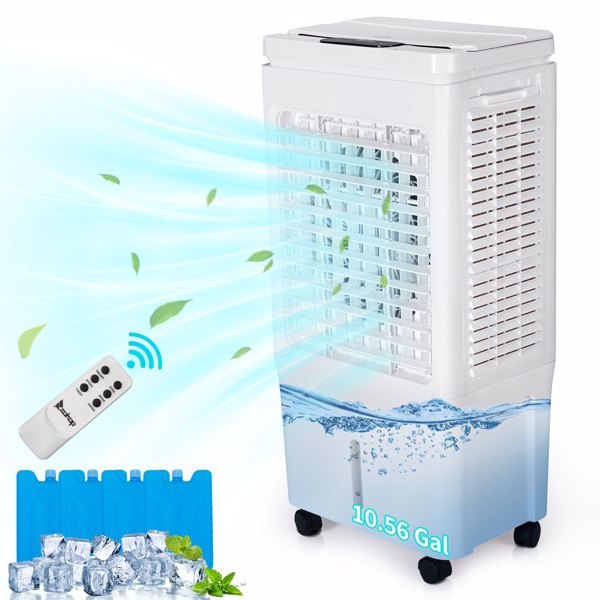 ZOKOP FLS-Z33DR Electric Fan 110V 150W 40L With Remote Control, With LCD Display, With 4 Ice Crystals, With Casters, ABS Plastic, White