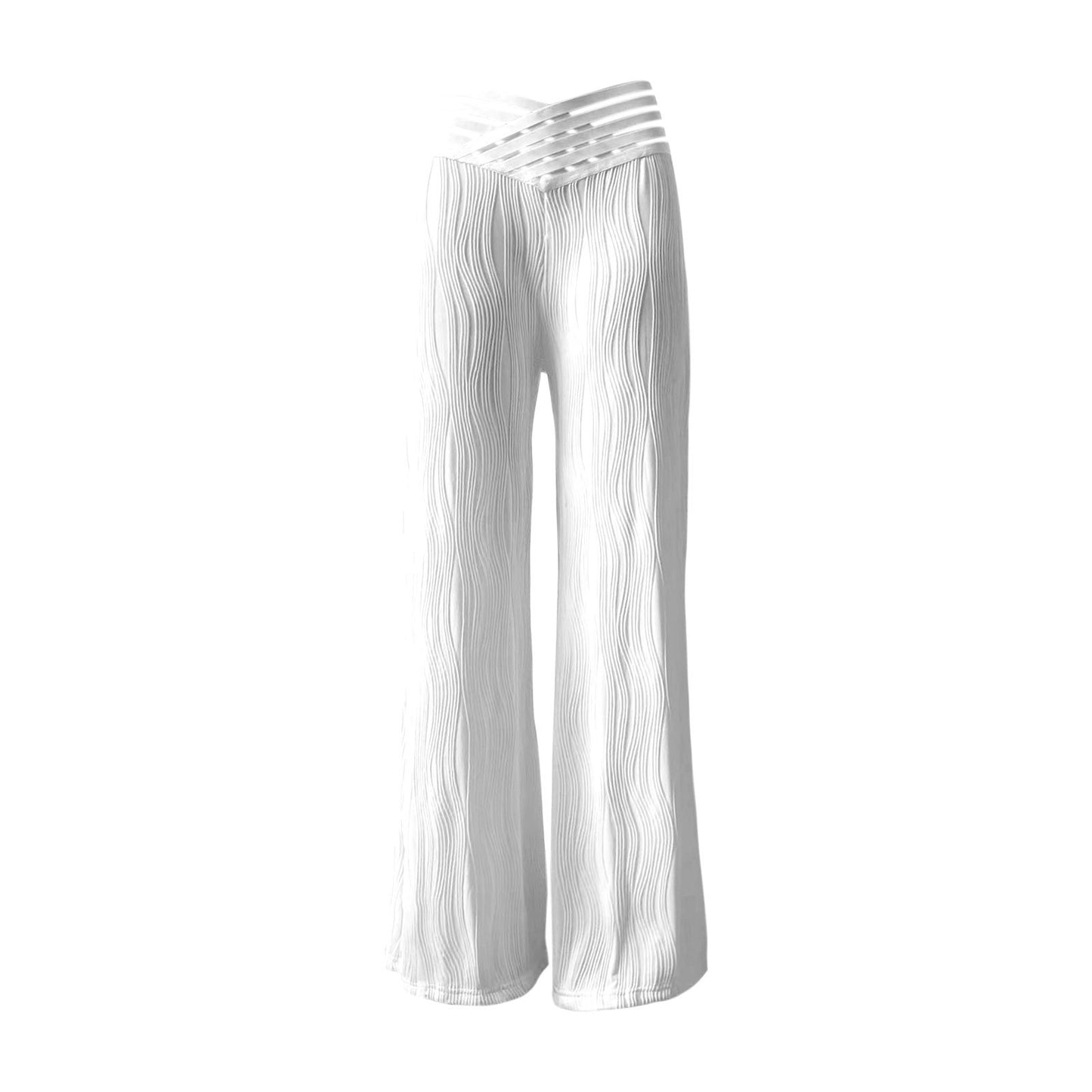 Women&#039;s High Waist Casual Pants Draping Pleated Hollow Water Ripple Wide Leg Pants Women&#039;s Trousers