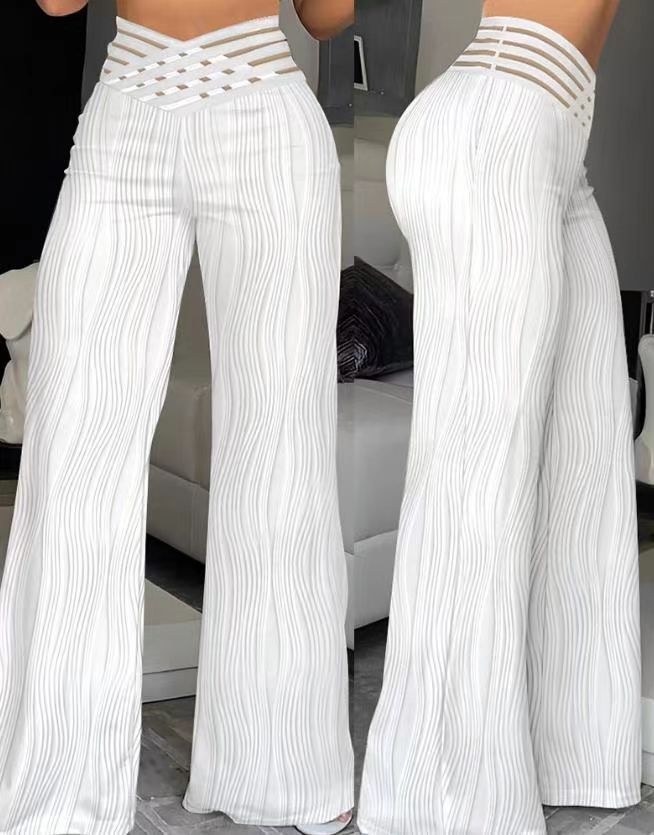 Women&#039;s High Waist Casual Pants Draping Pleated Hollow Water Ripple Wide Leg Pants Women&#039;s Trousers