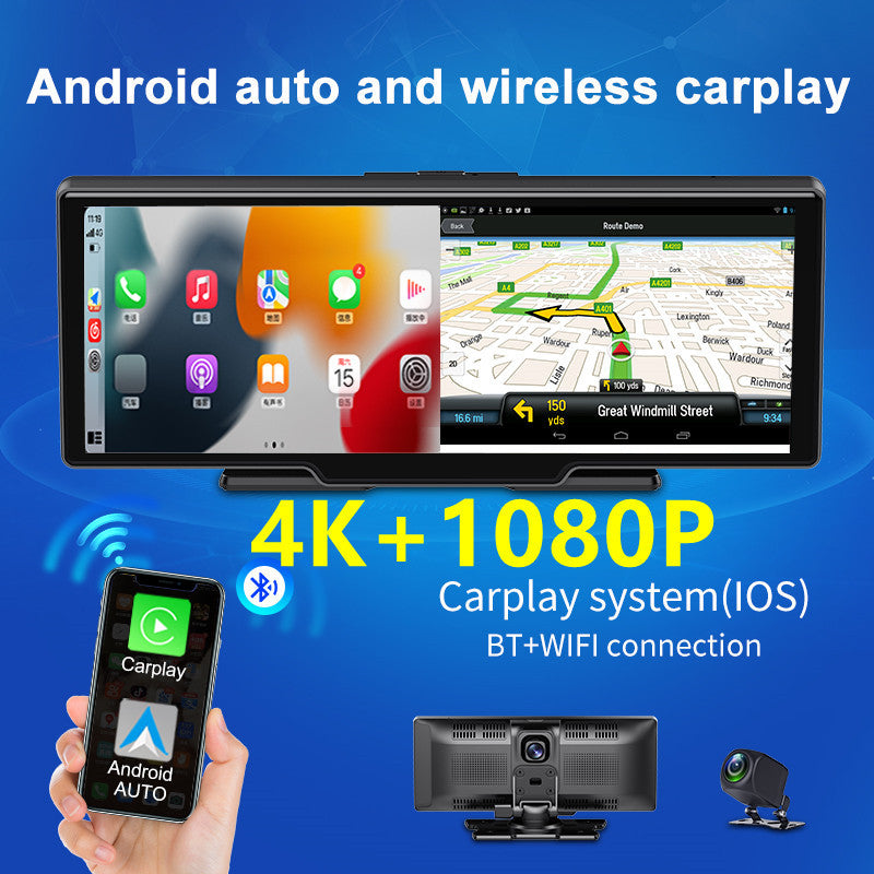 New 4k 10.26inches Front And Rear Dual Recording 1080P Streaming Media Mobile Phone Screencasting Carplay Recorder With AUX