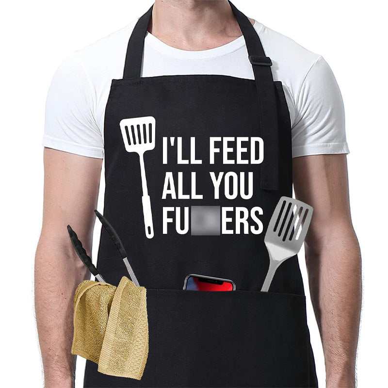 Amazon Explosions Apron Men&#039;s And Women&#039;s Couple Kitchen Barbecue Cross-border Foreign Trade LOGO Letter I &#039;LL FEED