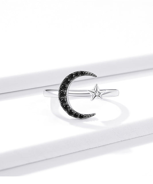 S925 Open Ring Star And Moon