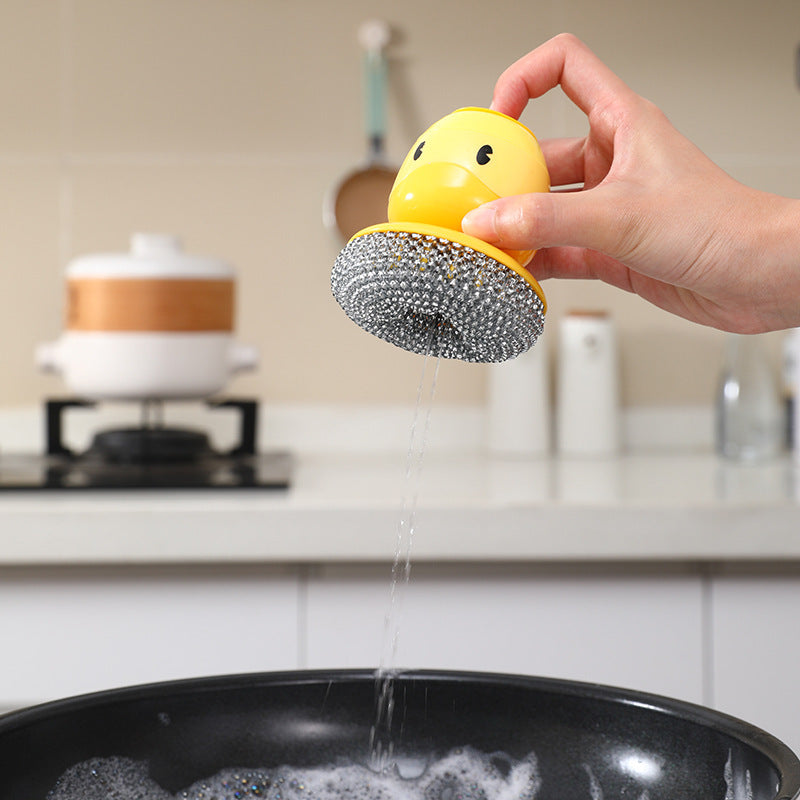 The New Little Yellow Duck Cleaning Brush Decontamination Steel Wire Ball Brush Household Press-type Automatic Liquid Filling No Pot Brush Diving Duck Brush